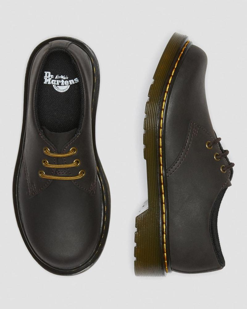 Zapatos Dr Martens Junior 1461 Wildhorse Cuero Niños Azules Marrom | MX 100JPQ